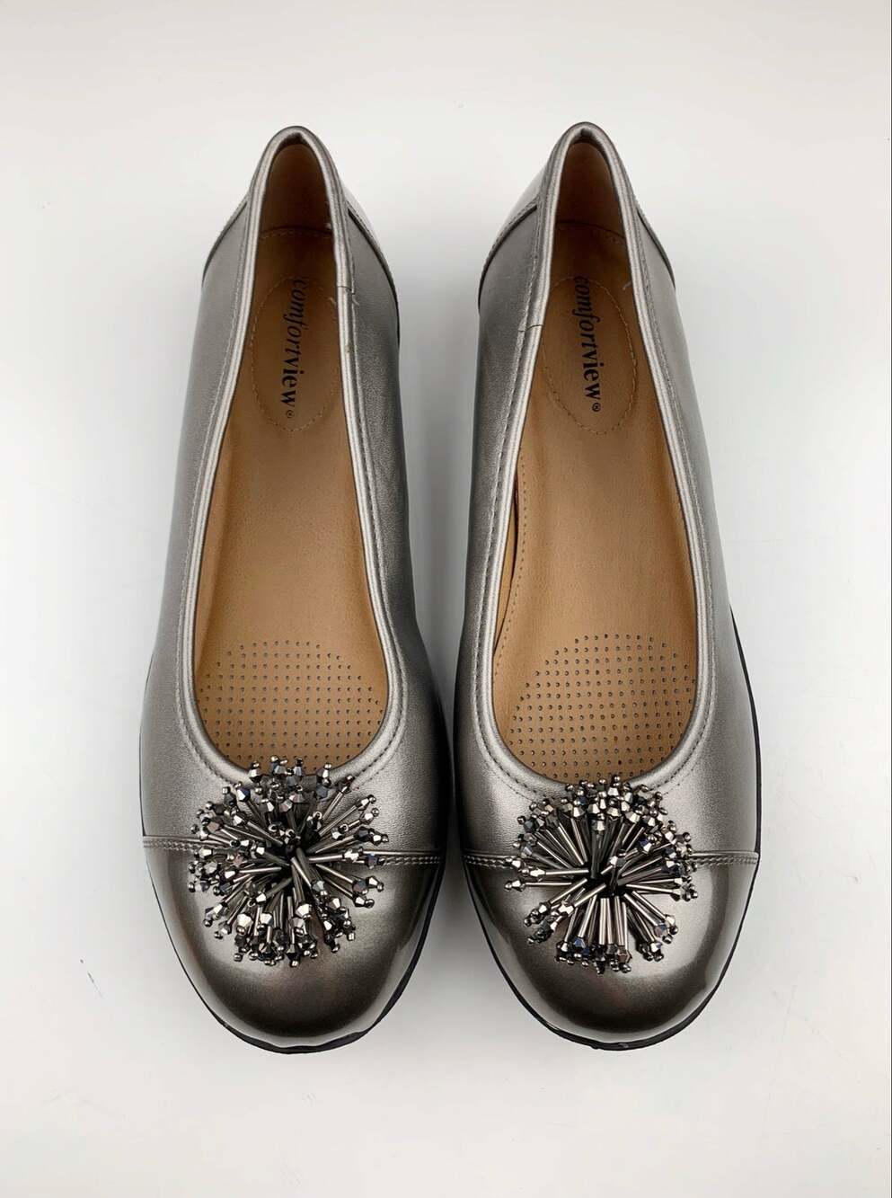 Comfortview Jancis Ballet Flats Pewter Grey Slip On Comfort Shoes Women's 10 WW